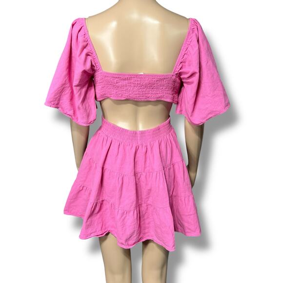 Shy Velvet Womens Mini Dress Cutout Crossover Waist Square Neck Pink Medium - Picture 4 of 10